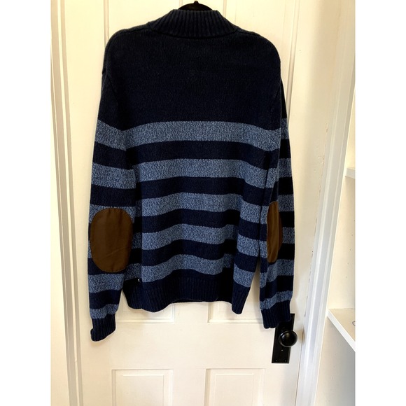 Chaps Old Money Sweater Men's XXL Navy stripe Cotton Pullover Elbow Patches Soft - Picture 3 of 11
